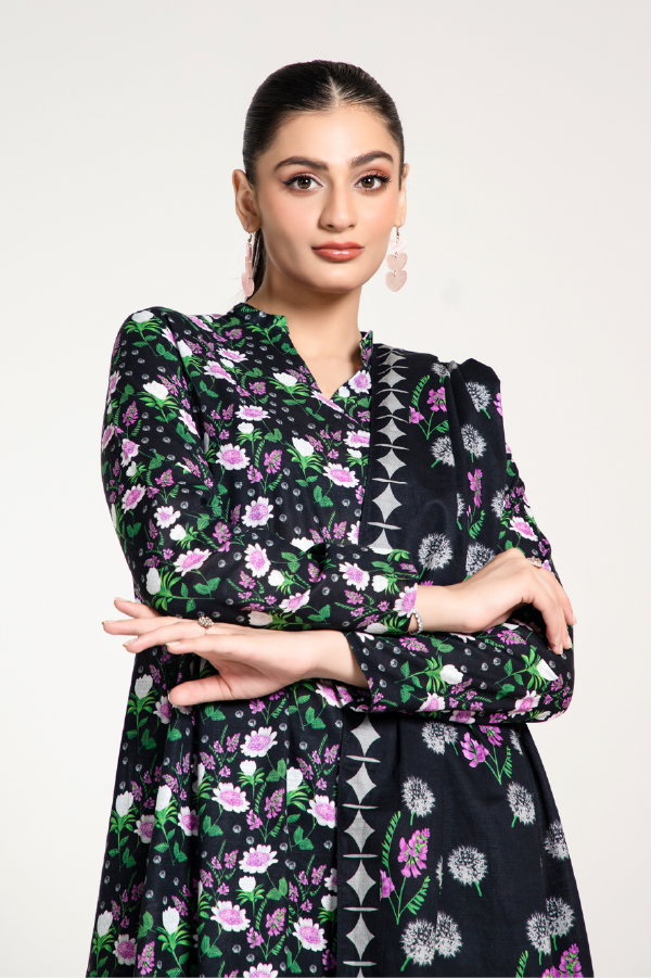 Printed Black Slub Khaddar 3-Piece Pret Suit by The Fabric Store, photo 4