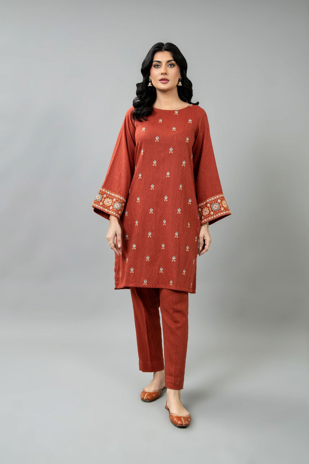 Embroidered Rust Cotton Karandi 2-Piece Pret Suit by The Fabric Store, photo 4