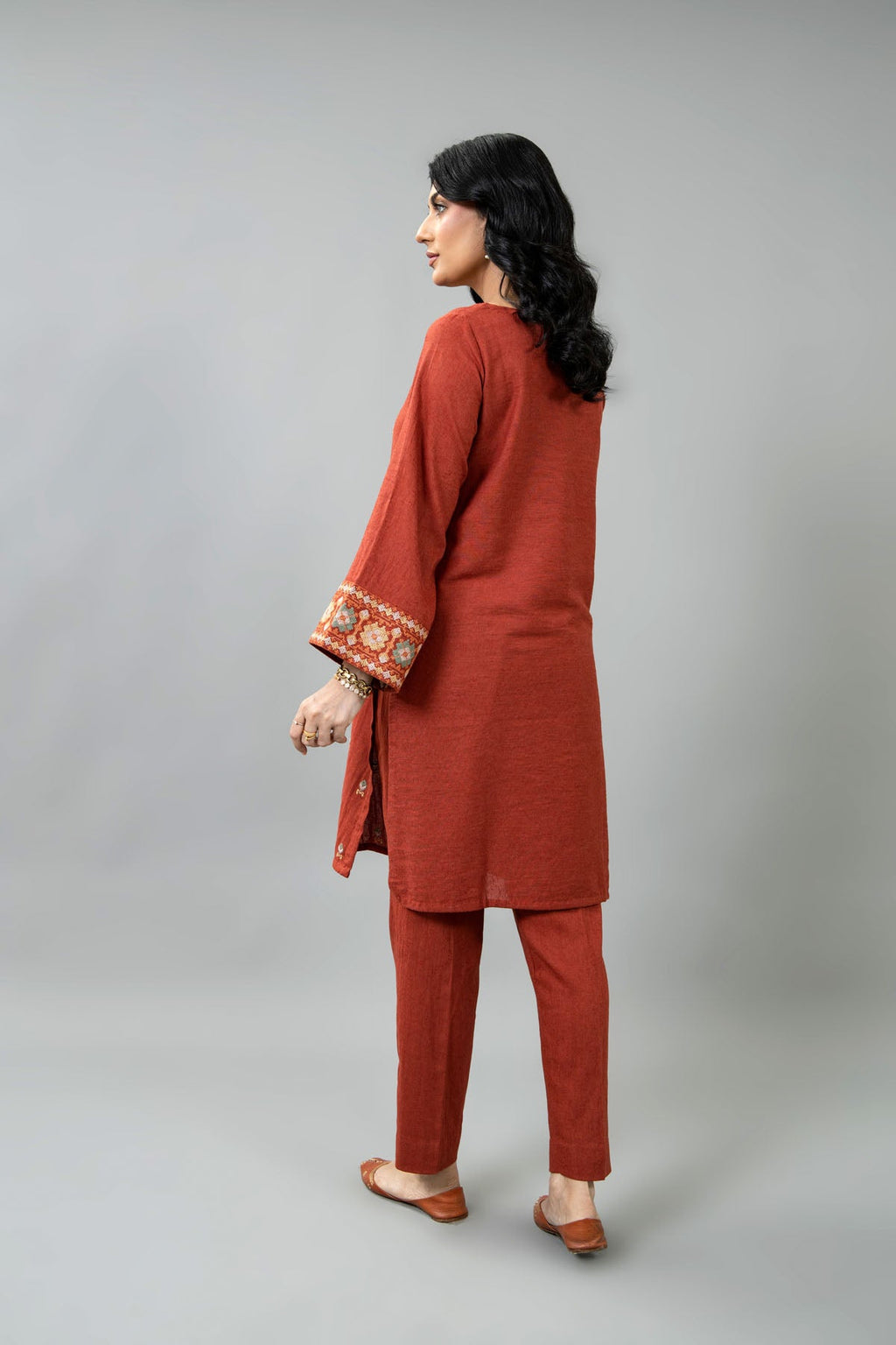 Embroidered Rust Cotton Karandi 2-Piece Pret Suit by The Fabric Store, photo 3