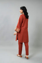 Embroidered Rust Cotton Karandi 2-Piece Pret Suit by The Fabric Store, photo 3