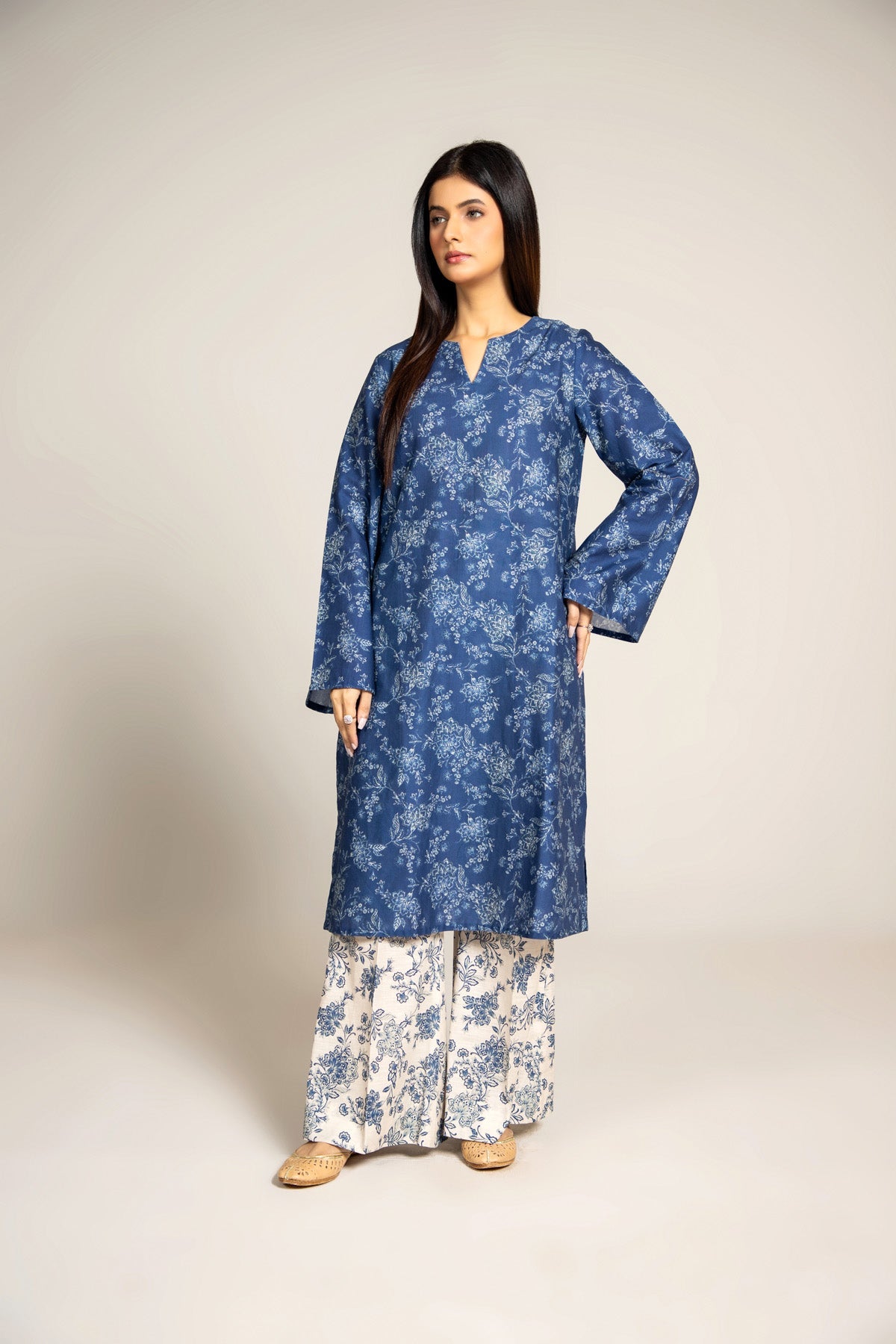 Printed Blue Slub Khaddar 2-Piece Pret Suit by The Fabric Store