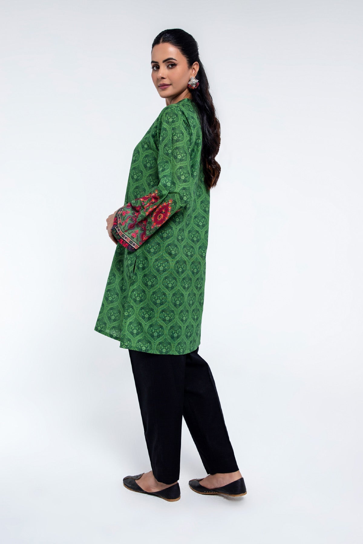 Printed D Green Slub Khaddar Pret Shirt by The Fabric Store, photo 2