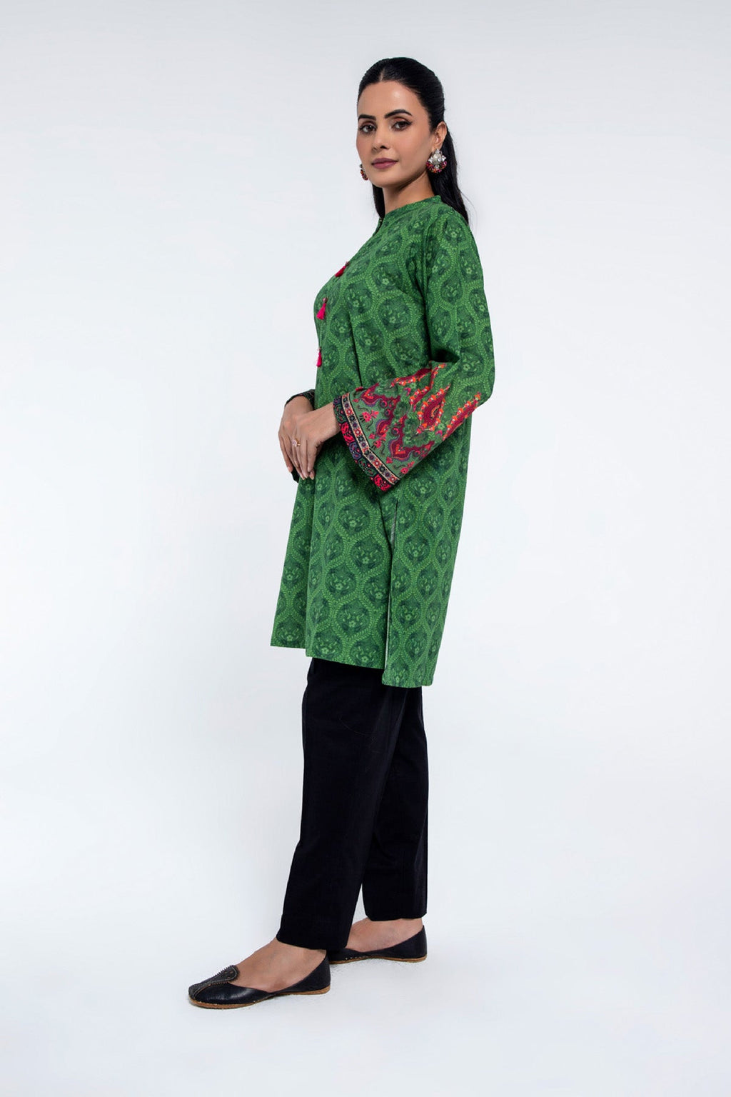 Printed D Green Slub Khaddar Pret Shirt by The Fabric Store, photo 3