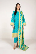 Printed Ferozi Slub Khaddar 3-Piece Unstitched Suit by The Fabric Store
