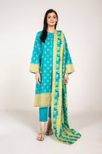 Printed Ferozi Slub Khaddar 3-Piece Unstitched Suit by The Fabric Store
