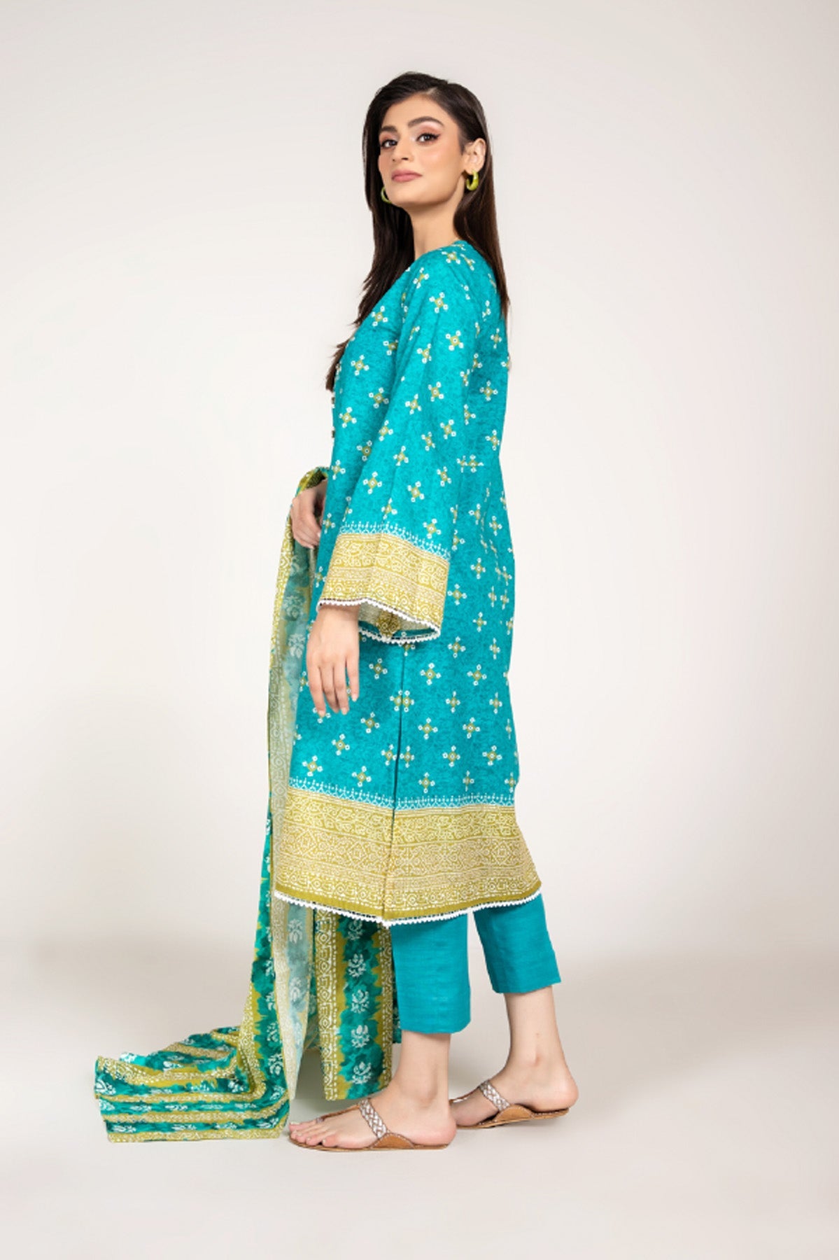 Printed Ferozi Slub Khaddar 3-Piece Unstitched Suit by The Fabric Store, photo 2