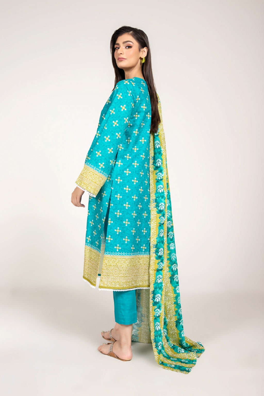 Printed Ferozi Slub Khaddar 3-Piece Unstitched Suit by The Fabric Store, photo 3