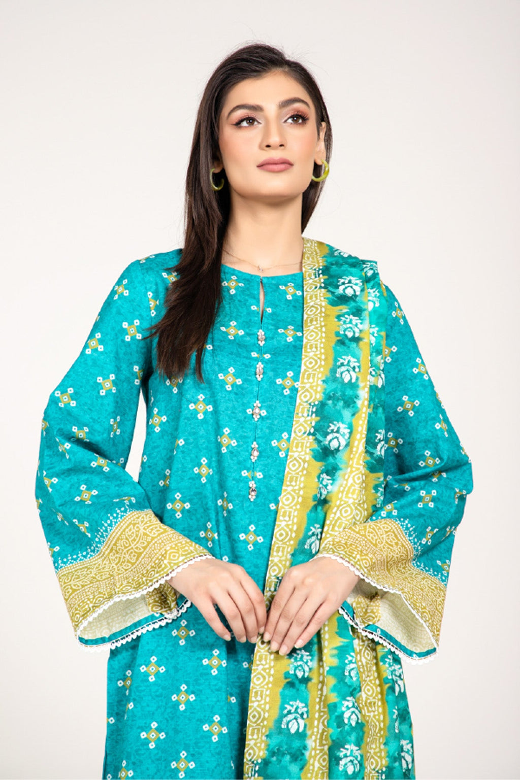 Printed Ferozi Slub Khaddar 3-Piece Unstitched Suit by The Fabric Store, photo 4