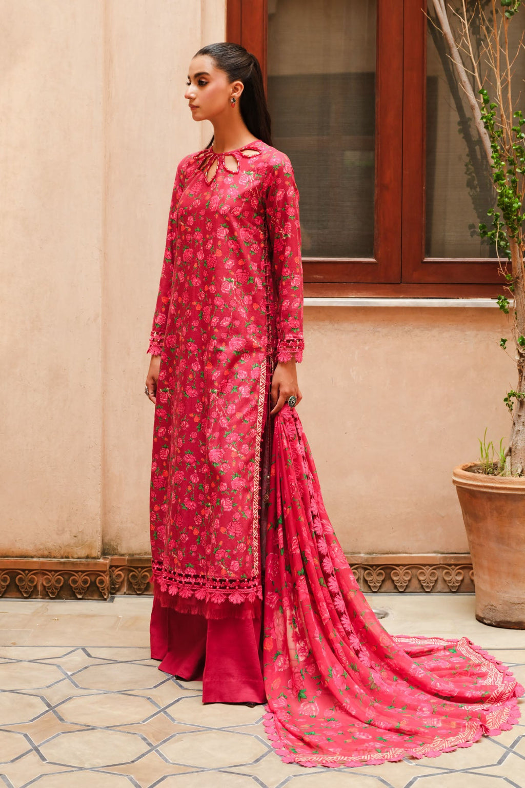 Printed Red Slub Khaddar 2-Piece Unstitched Suit by The Fabric Store, photo 4
