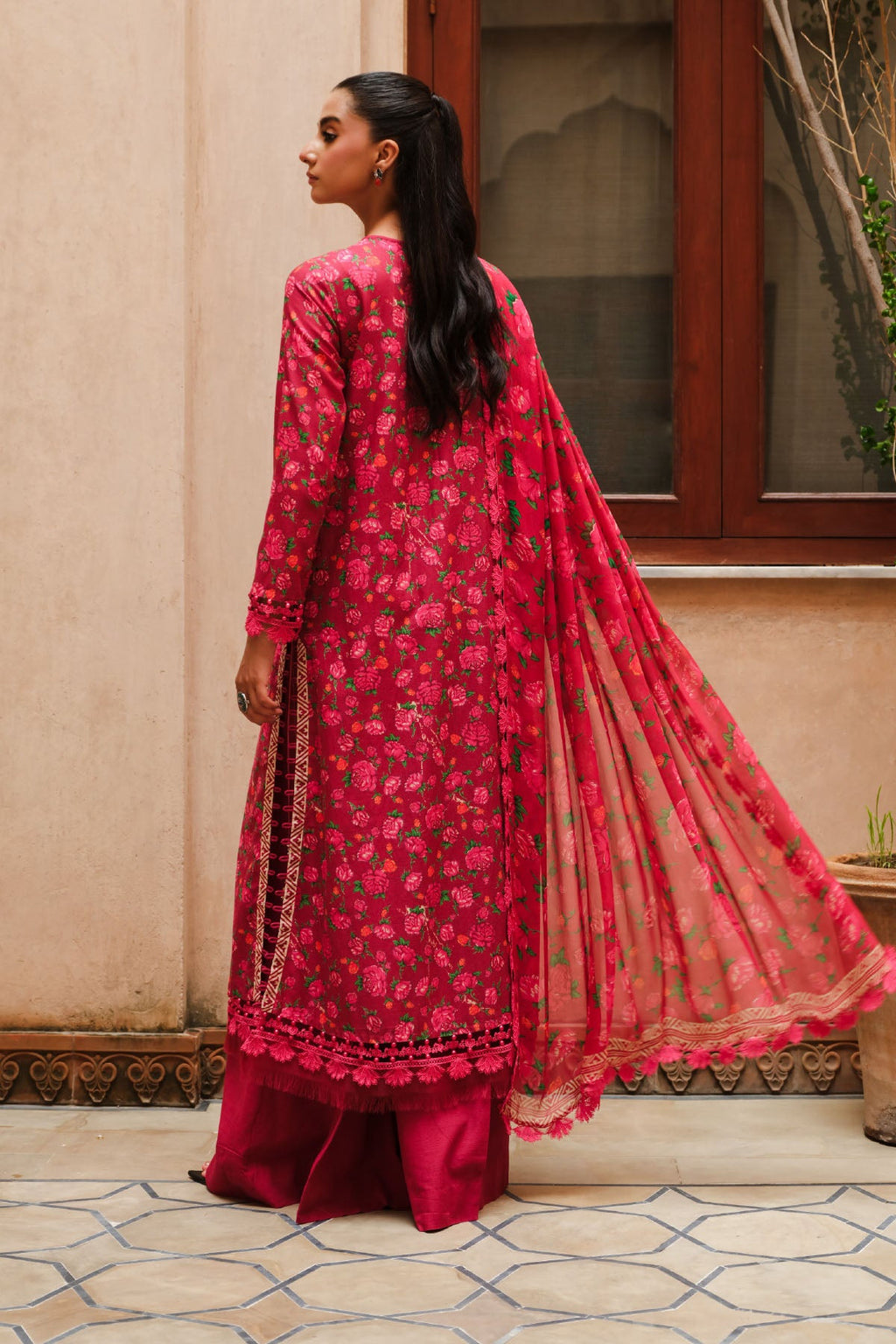 Printed Red Slub Khaddar 2-Piece Unstitched Suit by The Fabric Store, photo 3