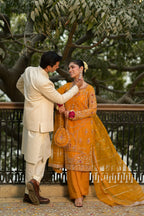Mirza Mustard Fine Net 4-Piece Formal Suit by Kinza Khalid, photo 4