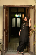 Shaan Black Sheesha Silk 3-Piece Formal Suit by Kinza Khalid