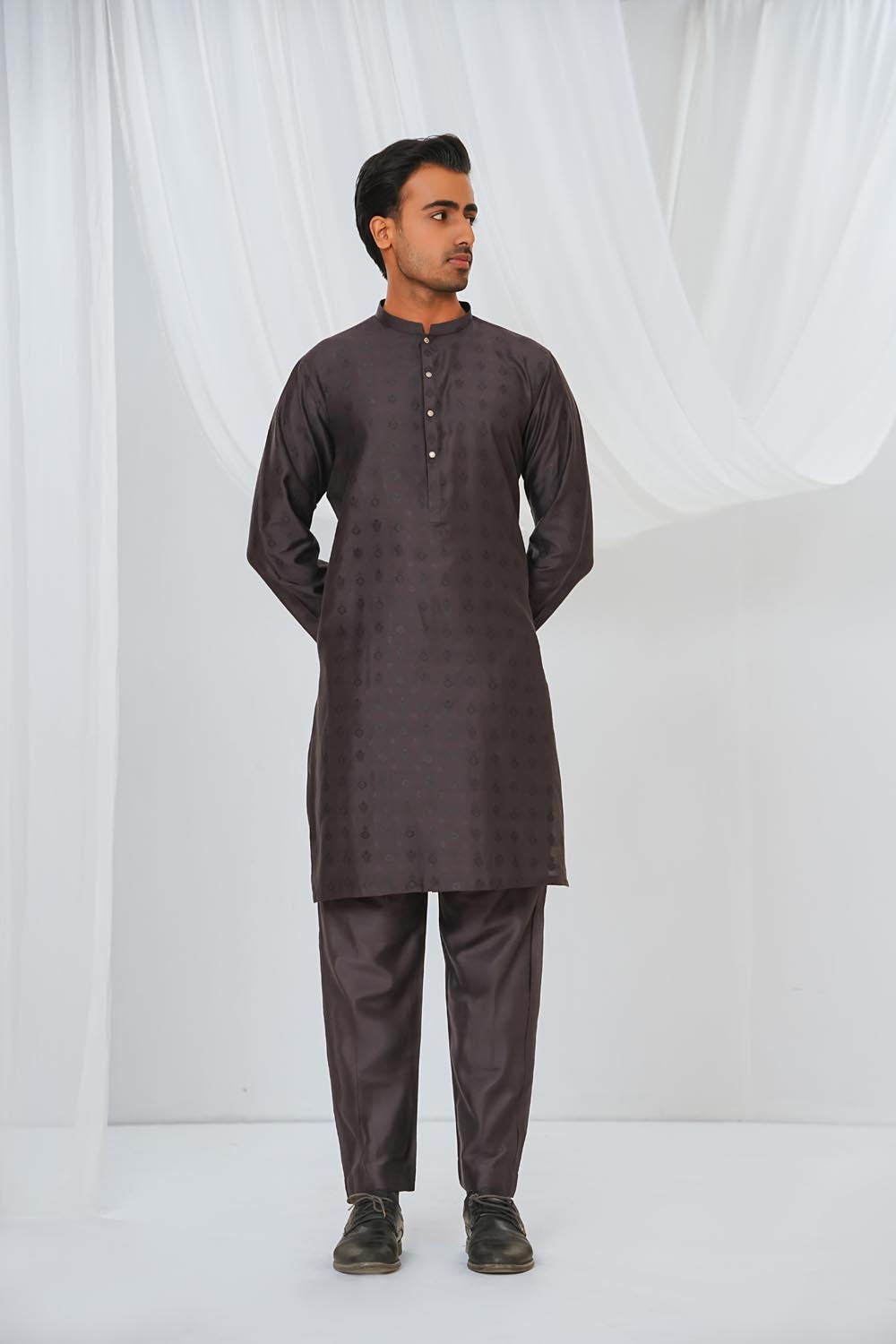 Grey Plain Kurta Pajama by Al Deebaj