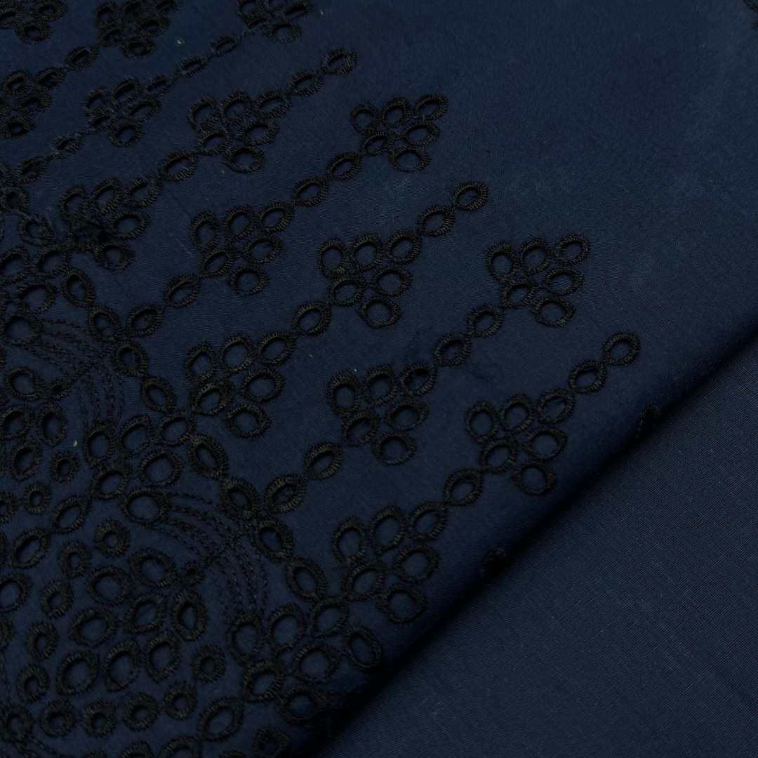Schiffli Border Embroidered Cotton – Black fabric