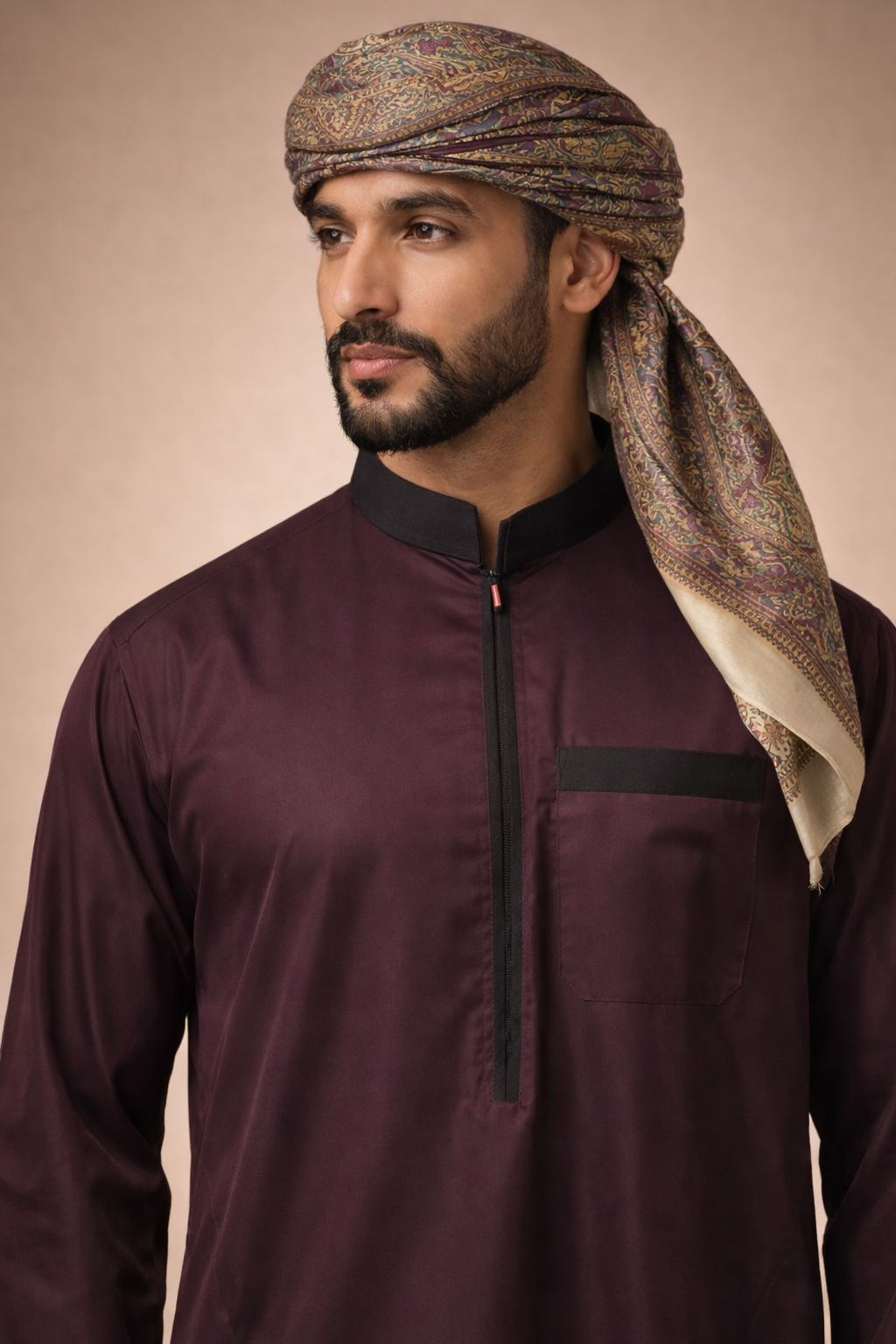 Burgundy Zipper Jubbah by Al Deebaj