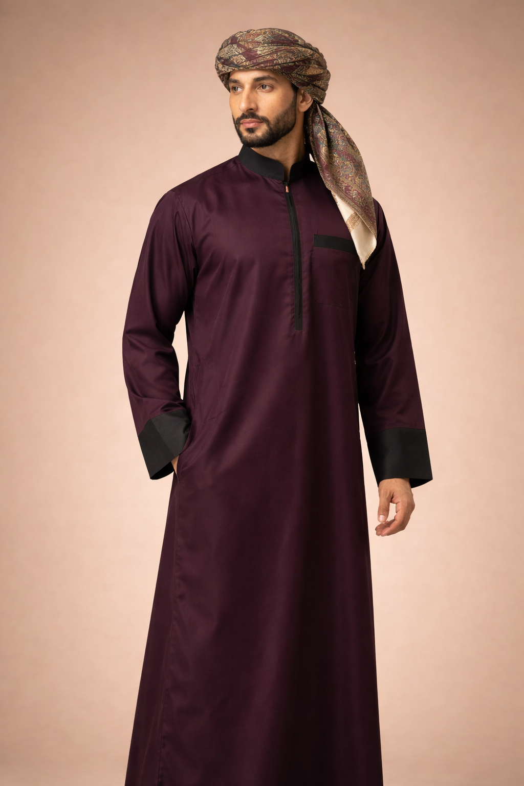 Burgundy Zipper Jubbah by Al Deebaj, photo 4