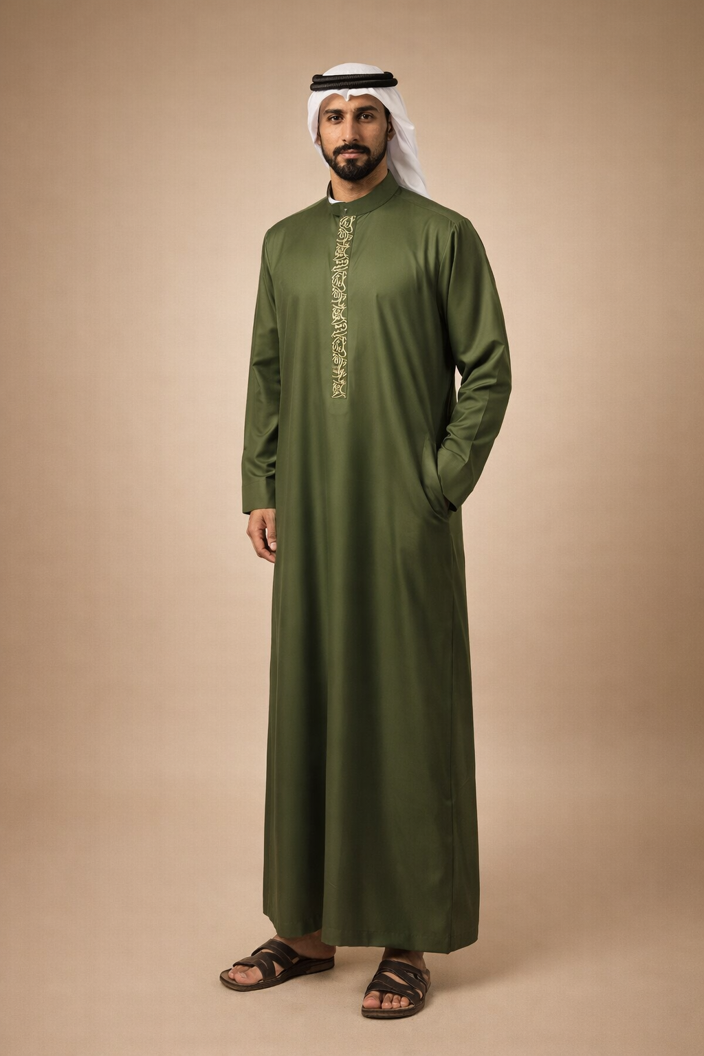 Olive Calligraphy Jubbah by Al Deebaj, photo 2