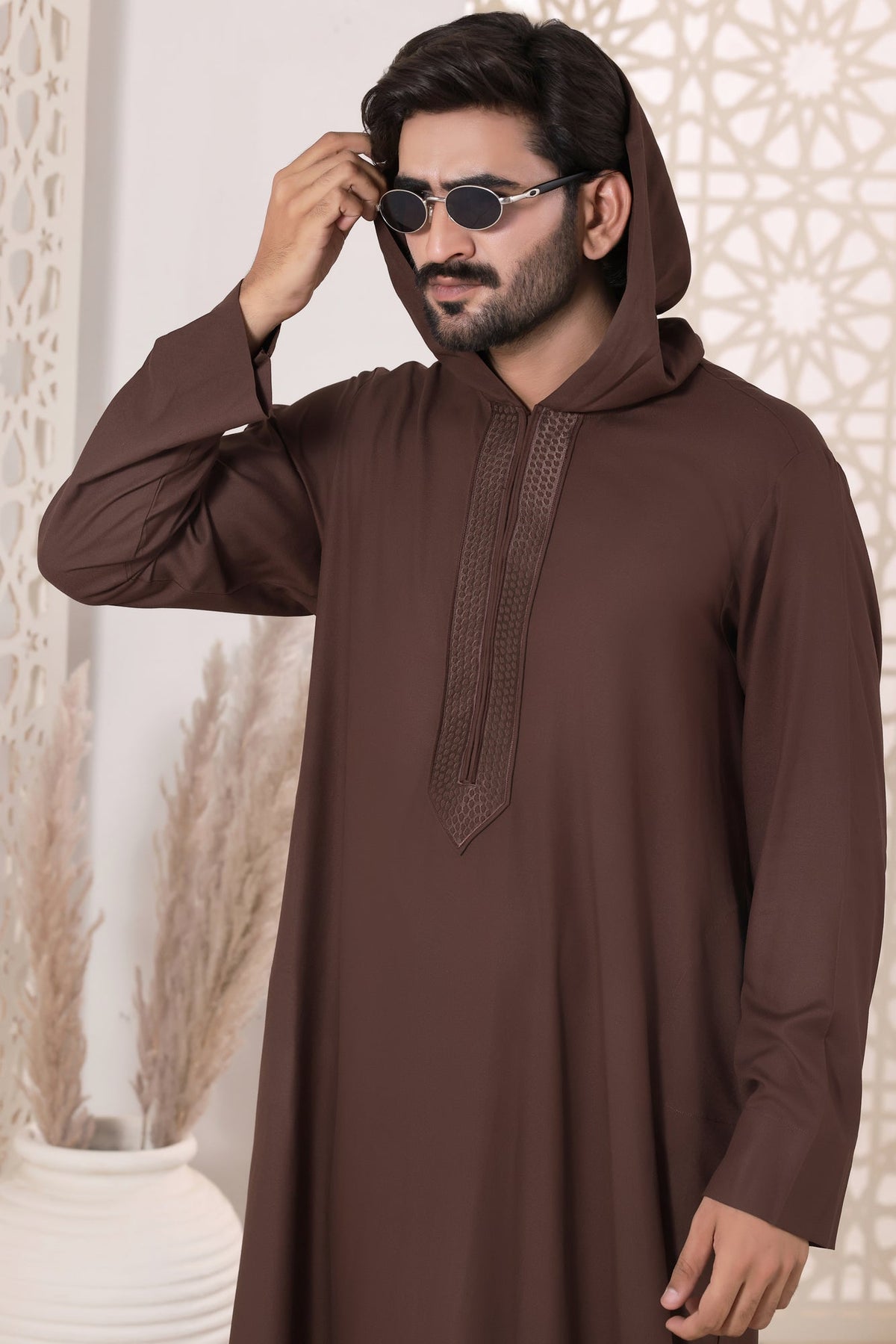 Choc Brown Embroidered Jubbah by Al Deebaj, photo 3
