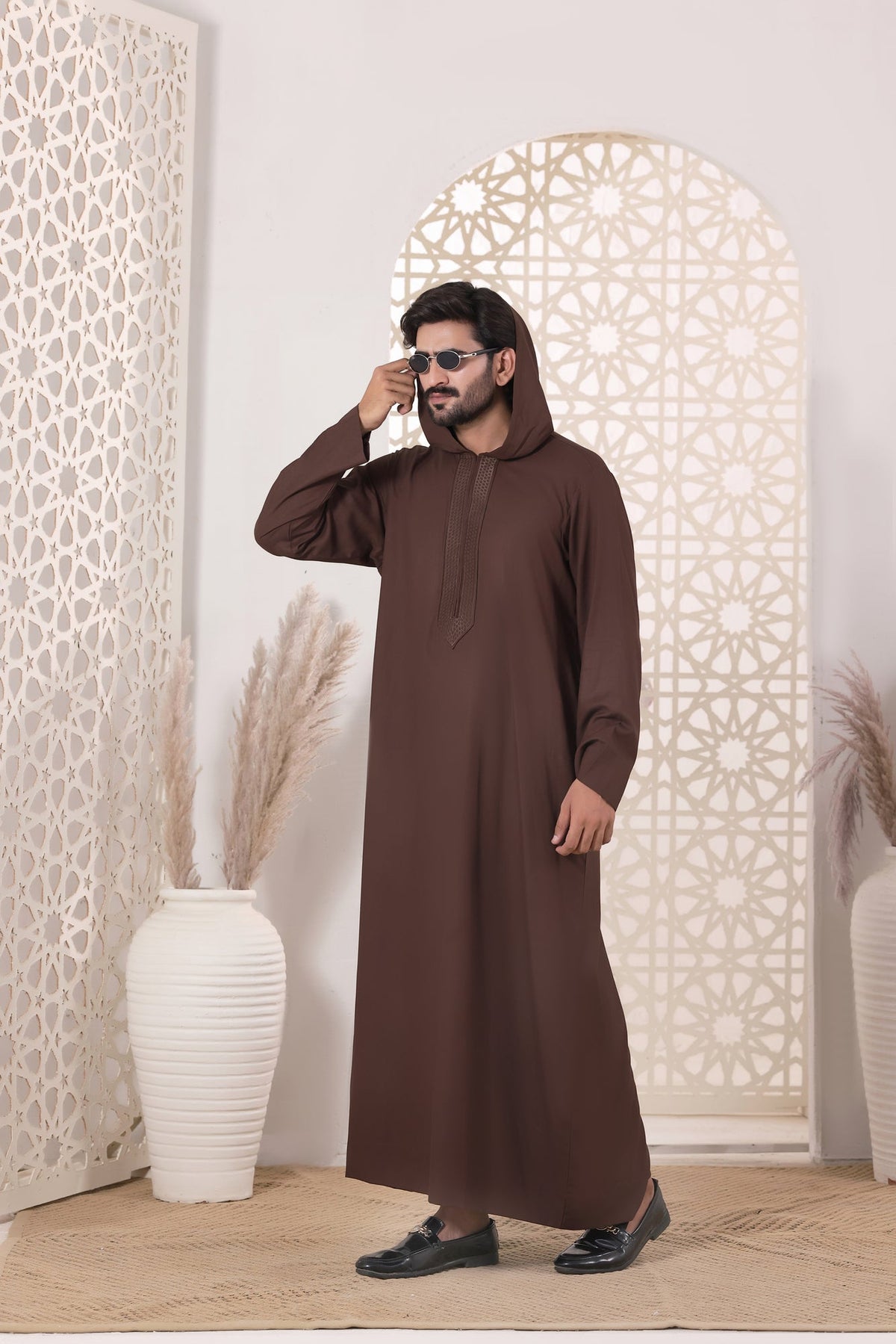 Choc Brown Embroidered Jubbah by Al Deebaj