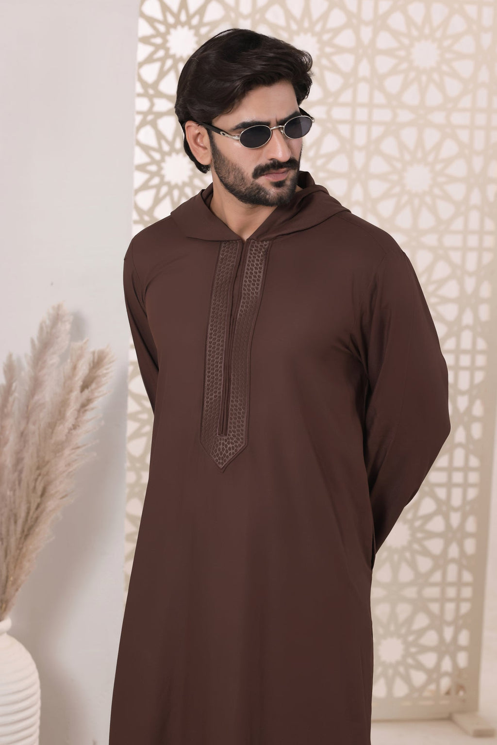 Choc Brown Embroidered Jubbah by Al Deebaj, photo 5