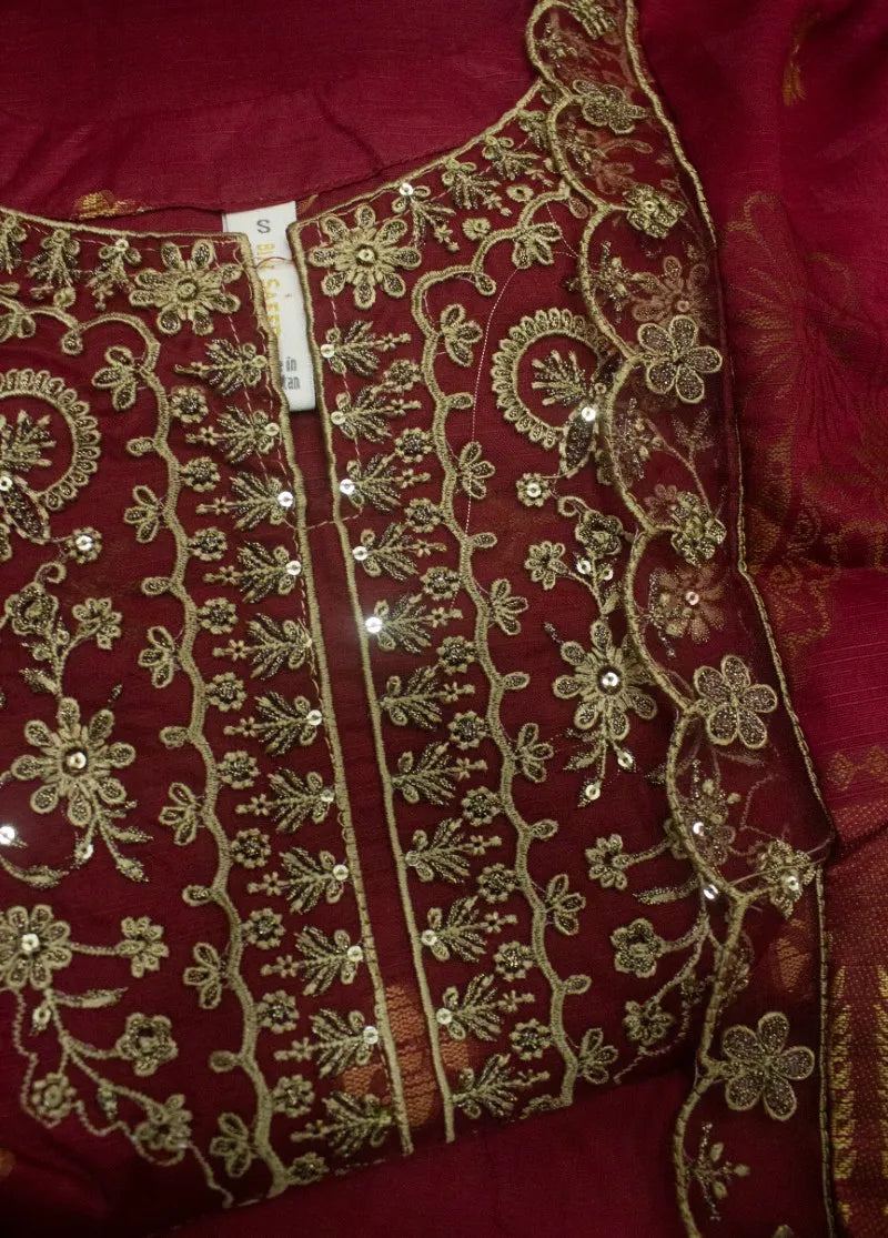 Embroidered Red Jacquard Cotton 3-Piece Stitched Suit by Bin Saeed, photo 2