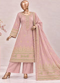 Embroidered Pastel Pink Jacquard Cotton 3-Piece Stitched Suit by Bin Saeed