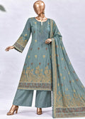 Embroidered Pastel Blue Jacquard Cotton 3-Piece Stitched Suit by Bin Saeed