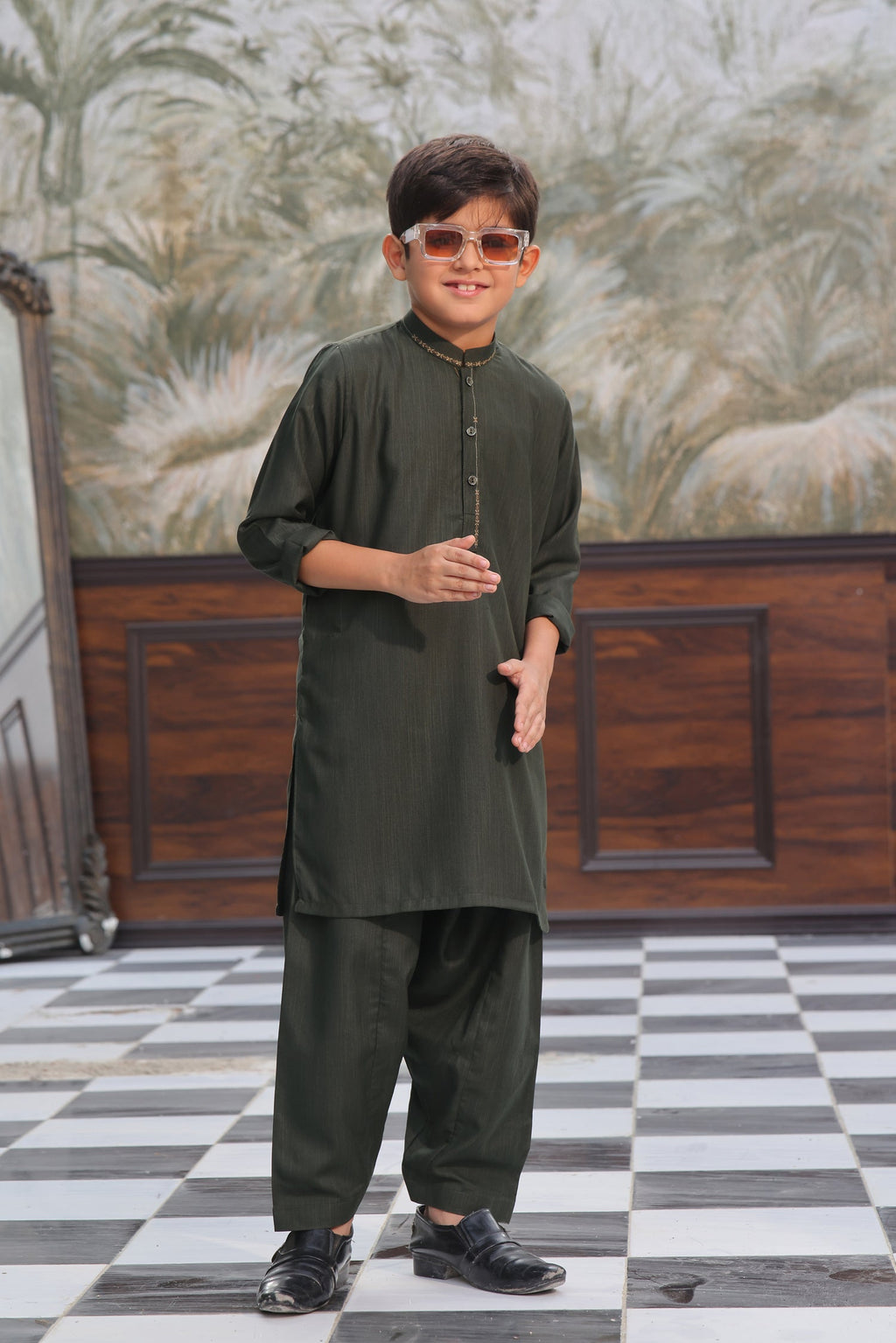 Green Self Kids Kurta Shalwar by Al Deebaj, photo 3