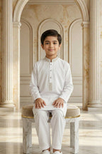 Off White Embroidered Kids Kurta Shalwar by Al Deebaj, photo 4