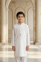 Off White Embroidered Kids Kurta Shalwar by Al Deebaj