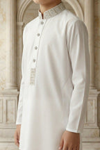 Off White Embroidered Kids Kurta Shalwar by Al Deebaj, photo 3