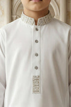 Off White Embroidered Kids Kurta Shalwar by Al Deebaj, photo 2