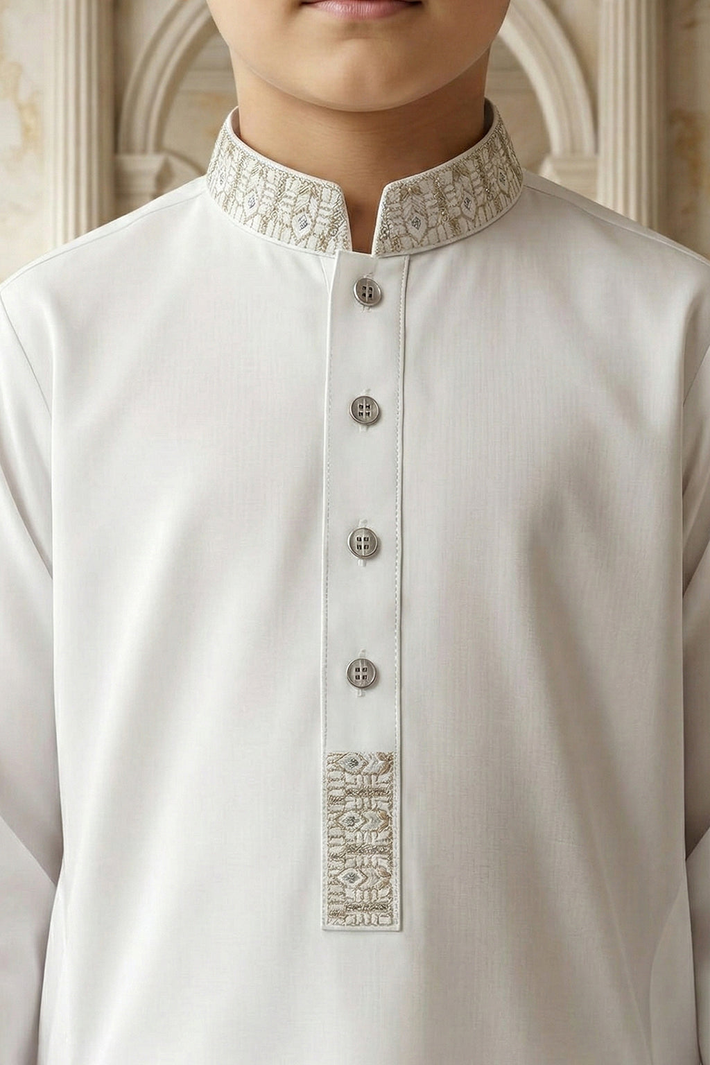 Off White Embroidered Kids Kurta Shalwar by Al Deebaj, photo 2