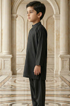 Black Embroidered Kids Kurta Shalwar by Al Deebaj, photo 3