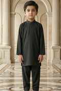 Black Embroidered Kids Kurta Shalwar by Al Deebaj
