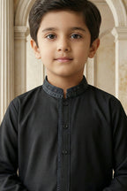 Black Embroidered Kids Kurta Shalwar by Al Deebaj, photo 2