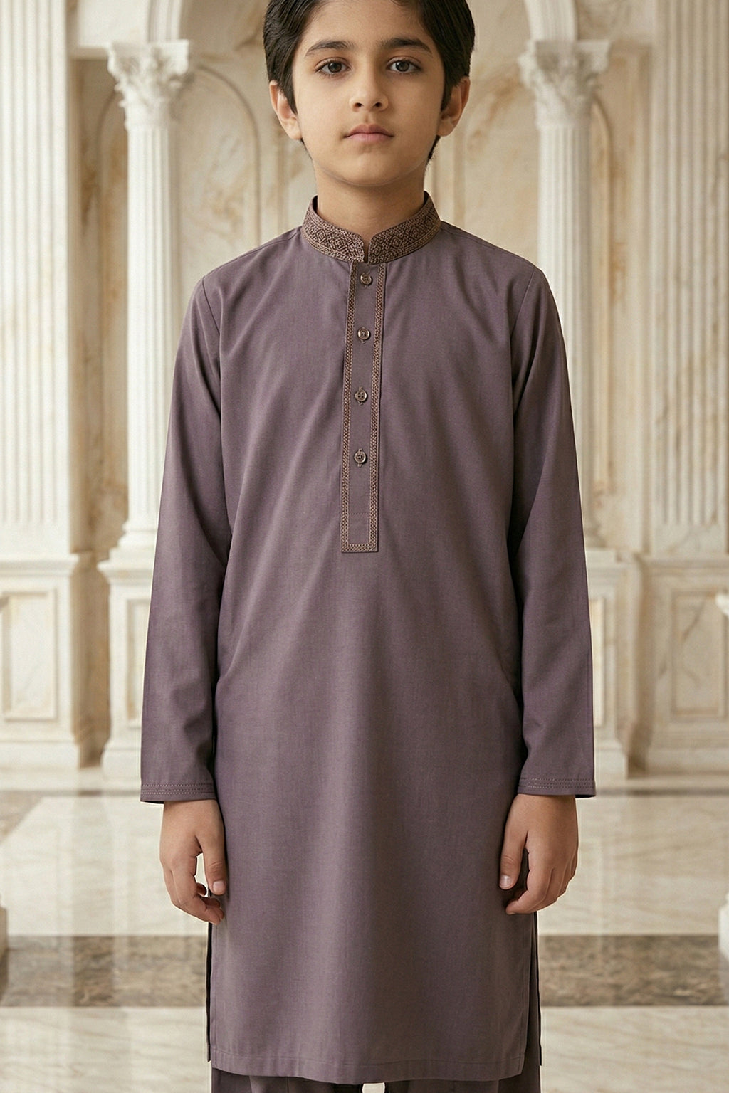 Maroon Embroidered Kids Kurta Shalwar by Al Deebaj