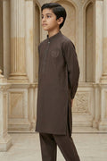 Brown Embroidered Kids Kurta Shalwar by Al Deebaj