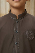 Brown Embroidered Kids Kurta Shalwar by Al Deebaj, photo 2