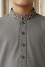 Greenish Grey Embroidered Kids Kurta by Al Deebaj, photo 2