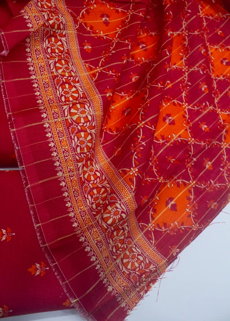 Printed Red Khaddar 3-Piece Unstitched Suit by Bin Saeed, photo 3
