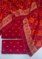 Printed Red Khaddar 3-Piece Unstitched Suit by Bin Saeed