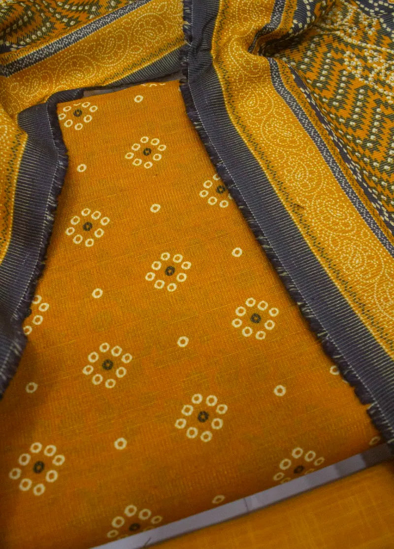 Printed Orange Khaddar 3-Piece Unstitched Suit by Bin Saeed, photo 2