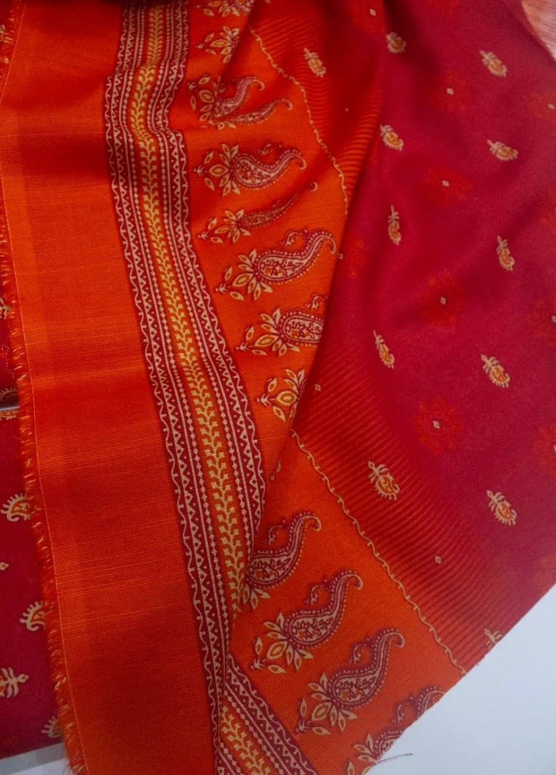 Printed Red Khaddar 3-Piece Unstitched Suit by Bin Saeed, photo 3
