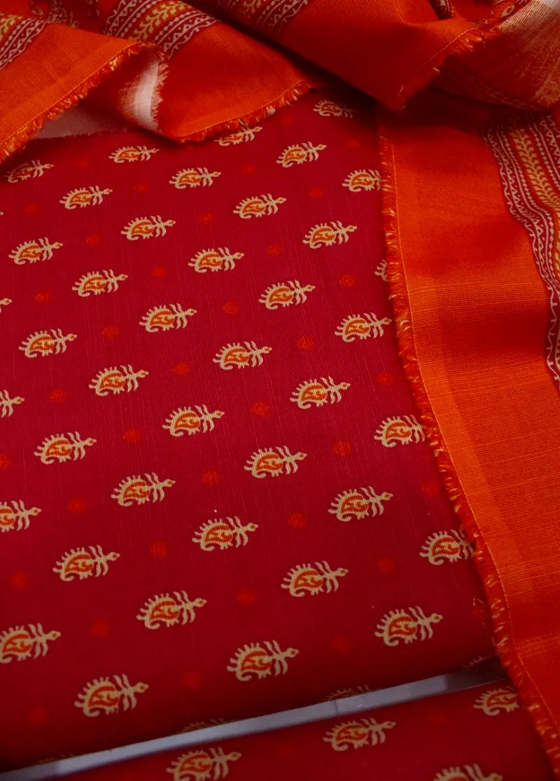 Printed Red Khaddar 3-Piece Unstitched Suit by Bin Saeed, photo 2