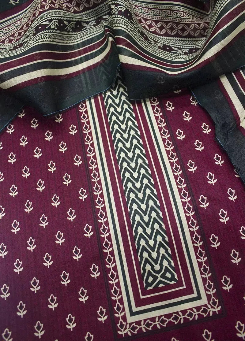 Printed Maroon Khaddar 3-Piece Unstitched Suit by Bin Saeed, photo 2