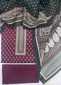 Printed Maroon Khaddar 3-Piece Unstitched Suit by Bin Saeed