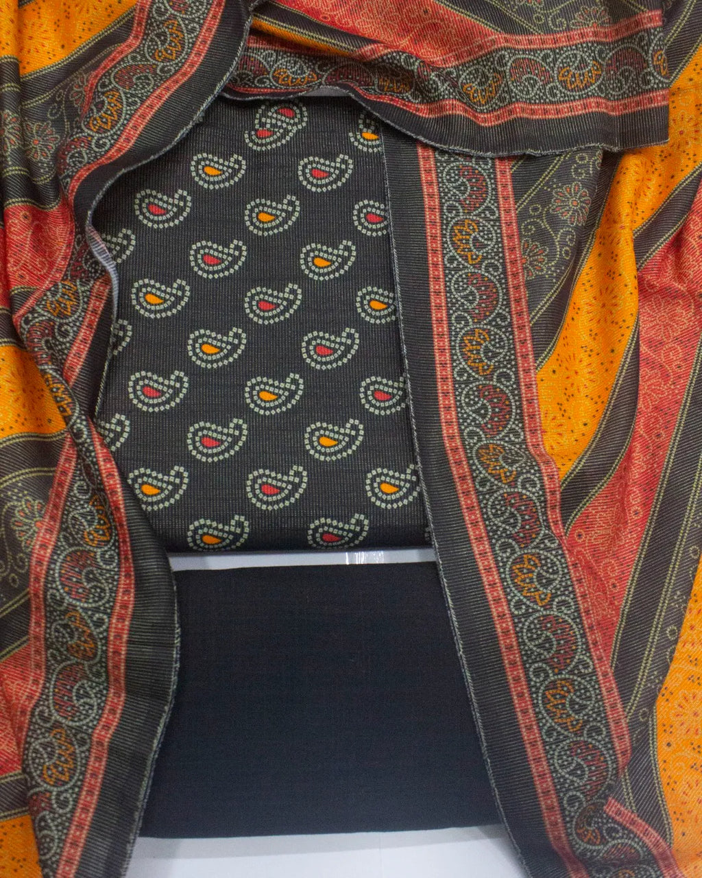 Printed Black Khaddar 3-Piece Unstitched Suit by Bin Saeed
