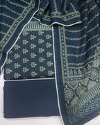 Printed Navy Blue Khaddar 3-Piece Unstitched Suit by Bin Saeed