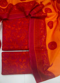 Printed Red Khaddar 3-Piece Unstitched Suit by Bin Saeed
